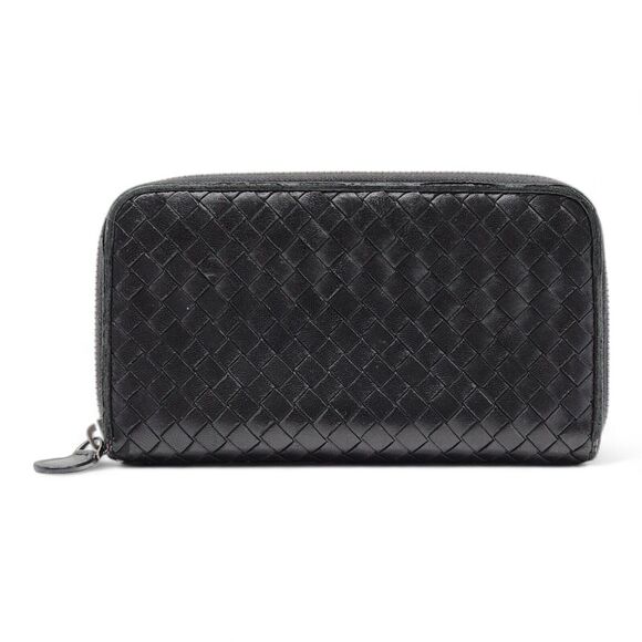 Bottega Veneta Intrecciato Leather Zip Around Wallet in Black - Picture 1 of 9